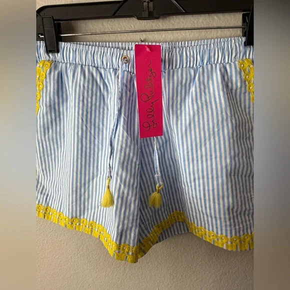 NWT Lilly Pulitzer Katia Embroidered Shorts Yellow Blue Swizzle Stripe Small - Picture 10 of 16